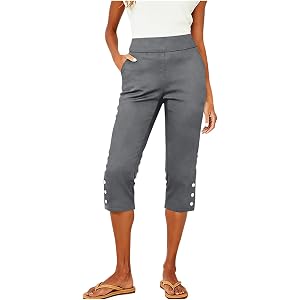 Womens Capris Elastic High Waist Straight Leg Capri Pants Summer Slim Fit Casual Work Yoga Cropped Pants with Pockets