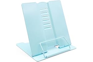 Dohia Metal Book Stand Desk Book Holder Portable Metal Desktop Adjustable Foldable Cookbook Holder D1-2306-ETYDJ (Blue)
