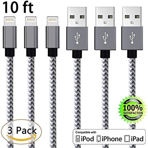 iPhone Charger, Aonear 3Pack 10FT iPhone Cable Nylon Braided Lightning Cable to USB Charging Charger for iPhone X / 8 / 8 Plus /7/7 Plus/ 6/6S/ 6/6S Plus/ 5/5S/SE/5C,iPad,iPod Nano 7 And More