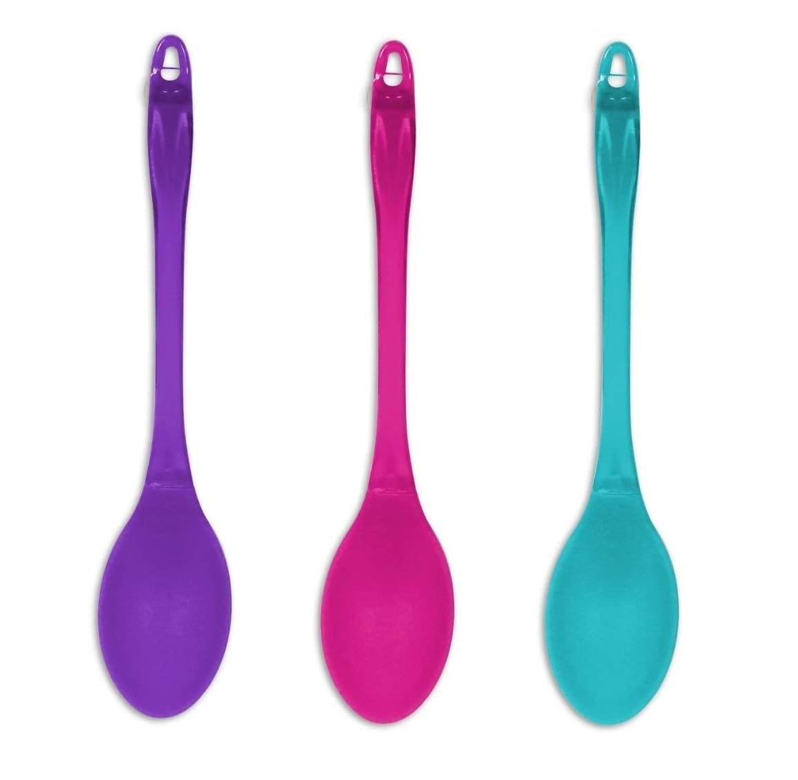 Invero Set of 3 Solid Silicone Cooking Serving Spoon with Plastic Transparent Handle and Hanging Loop Ideal for Kitchen Cooking Pasta Curry’s and More