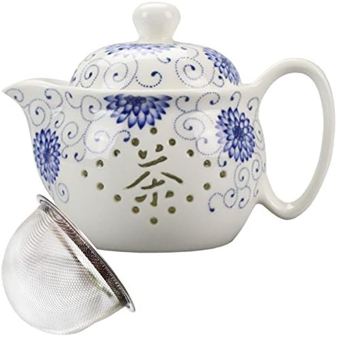 BandTie Convenient Travel Home Office Loose Leaf Chinese Gongfu Tea Brewing System-Blue and White Porcelain Teapot Ceramics Tea Pot with Stainless Steel Tea Infuser Strainer,Hollow Out Tea