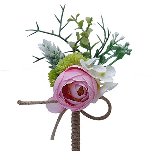 S_SSOY Boutonniere Corsage Flower Bridegroom Groom Men's Brooch Boutonniere Groomsmen Best Man Boutineer with Pin for Wedding Prom Homecoming Party Pink Pack of 1