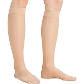 Sheer Compression Stockings for Women - Knee High 15-20 mmHg Support Hose Compression Socks for Improving Circulation, Leg Fatigue and Swelling, Nude, Small