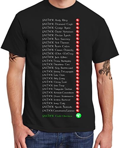 Father Ted, Mrs Doyle Name Listing Priests - Men's Licensed Retro Black T-Shirt - 100% Cotton - Ideal Casual wear or Gift for Anniversary/Fathers Day/Christmas/Summer/Birthday