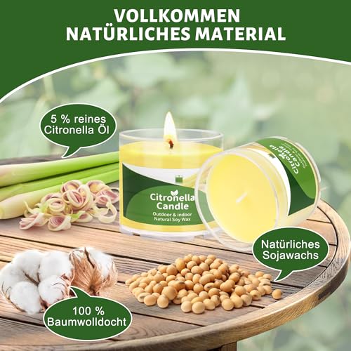 Pack of 12 Citronella Candle Outdoor, 300 Hours Outdoor Citronella Scented Lights, Small Candles, Natural Soy Wax, Citronella Garden Fragrance Candle, Indoor, Outdoor, Summer Gift Set for Camping