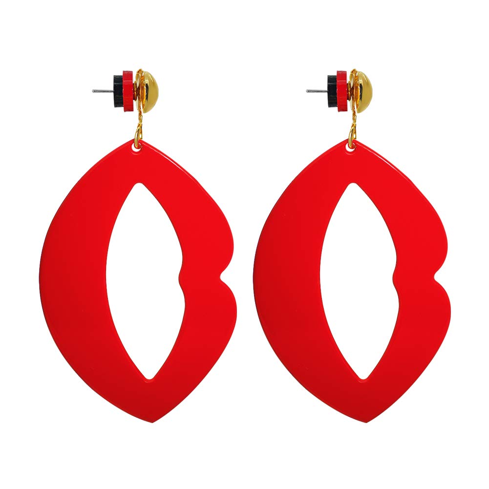 Acrylic Earrings,Acrylic Hoop Earrings for Women Lip Lightweight Resin Textured Drop Dangle Earrings(Red)