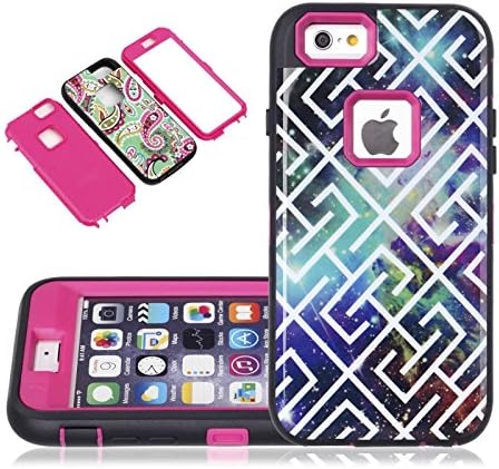 iphone 6s Case, CexCob Lattice Galaxy [Shockproof 3 in 1 Hybrid] Silicone TPU &amp; Hard Plastic Combo High Impact Shiled Phone Case Cover for Apple iphone 6s / 6, Rose