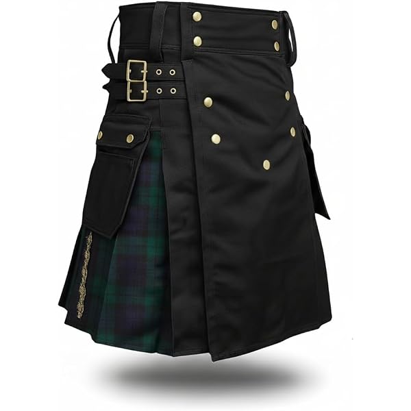 Scottish Designer Men 's Black Utility Kilt, Black, 32 Regular