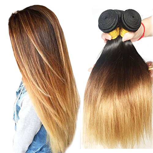 Ombre Brazilian Straight Virgin Hair Bundles Blonde 100% Human Hair Weave Extensions Three Tone 1b/4/27 Light Brown Hair Weaving 12 12 12inch