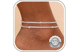 Kenivira Silver Ankle Bracelets for Women,S925 Silver Plated Dainty Layered Waterproof Anklet for Women Adjustable
