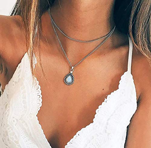 image for Anglacesmade Bohemia Layered Opal Choker Necklace Gemstone Necklace Te