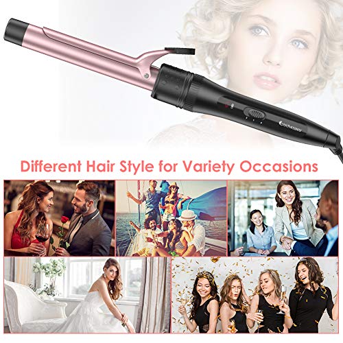 5 in 1 Curling Iron Wand Set with 5 Interchangeable Ceramic Barrels with Clamp and Anti-scalding Tip (0.35'' to 1.25'') and Heat Resistant Glove - Rose Gold, Hair Curler for Women Gifts By Duomishu