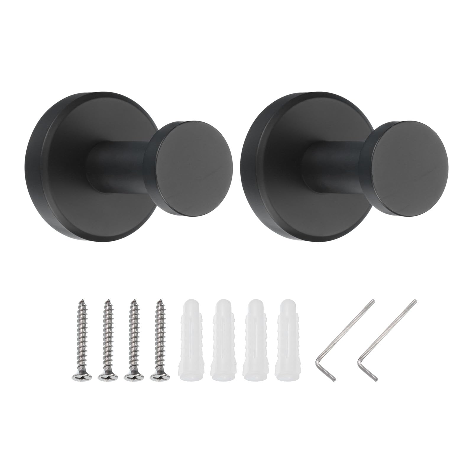 PATIKIL Towel Hooks for Hanging, 2Pack 304 Stainless Steel Round Wall Mounted Hanger Holder, with Tools for Bathroom, Bedroom, Dormitory, Hang Towel, Clothes, Coat, Robe, Hat, Matte Black