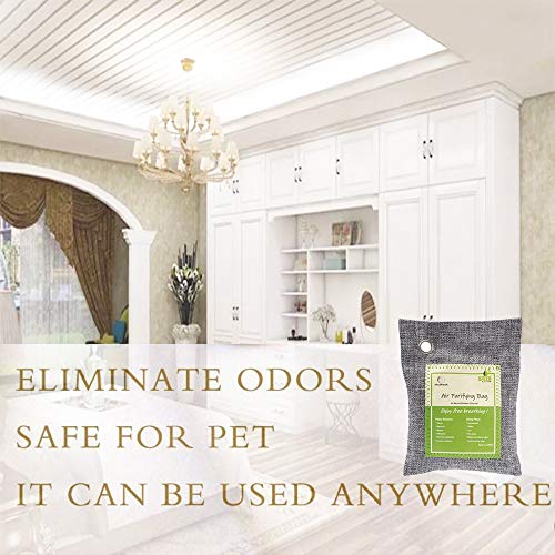 Air Purifying Bags Activated Bamboo Charcoal Natural Air Purifier Freshener Neutralizer Filter Odor Remove Eliminator Deodorizer Moisture Absorber for Home, Car, Closet, Bathroom, Basement, Litter Box, Shoe (5 Pack, 200g Each)