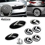 Kaizen 7pcs K Speed Emblem Badge Set (double-side tape on the back for Kia Optima (K5) front grille, rear trunk, steering wheel and four rims) For Kia K5 Color Black
