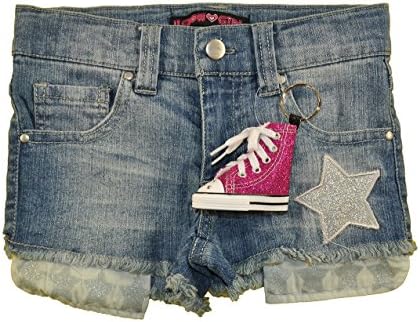 U Glow Girl Little Girls Denim Blue Star Patch Short W/Light Up Key Chain (4)
