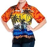 LA LEELA Hawaiian Shirt Blouses Button Up Women Beach Wear Short Sleeves Swimsuit Red