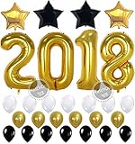 2018 BALLOONS NEW YEAR GRADUATION - Gold, 2018 New Years Eve Party Supplies Decorations - Graduation Party Supplies - Graduation Decorations - Gold Black and White Balloons for Events - Large 40 Inch