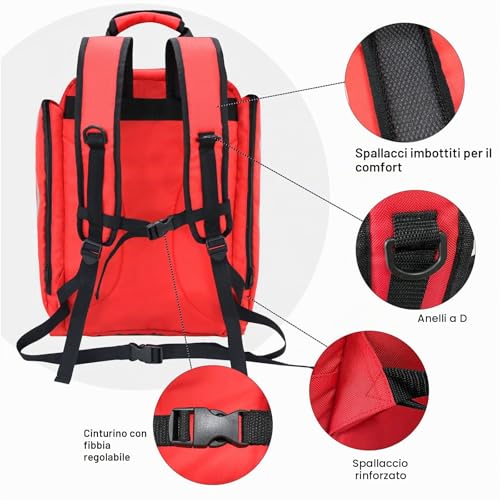 3DTengkit Emergency Medical Backpack, Empty First Aid Bag, First Aid Trauma Bag, with Reflector, Large Capacity (Red)