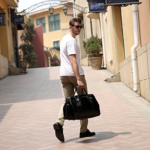 Leathario Mens Genuine Leather Overnight Travel Duffle Weekend Bag (Black-141)