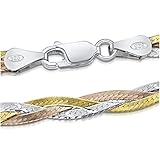 Amberta 925 Sterling 3 Tone Silver 5 mm Herringbone Chain Necklace Length 18