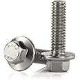 M10 x 25mm Flanged Hex Head Bolts Flange Hexagon Screws, Stainless Steel 18-8, Plain Finish, 10 PCS