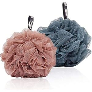 2-Pack-Puff-Shower-Sponge-Bath-Soft-Loofah-Sponge-Pouf-Exfoliating-Mesh-Shower-Ball-for-Adults-Mens-blueBrown Bath Sponge Shower Puff Sponges Bath Soft Loofah Sponge Pouf Exfoliating Mesh Shower Ball Bath Scrunchies for Adults