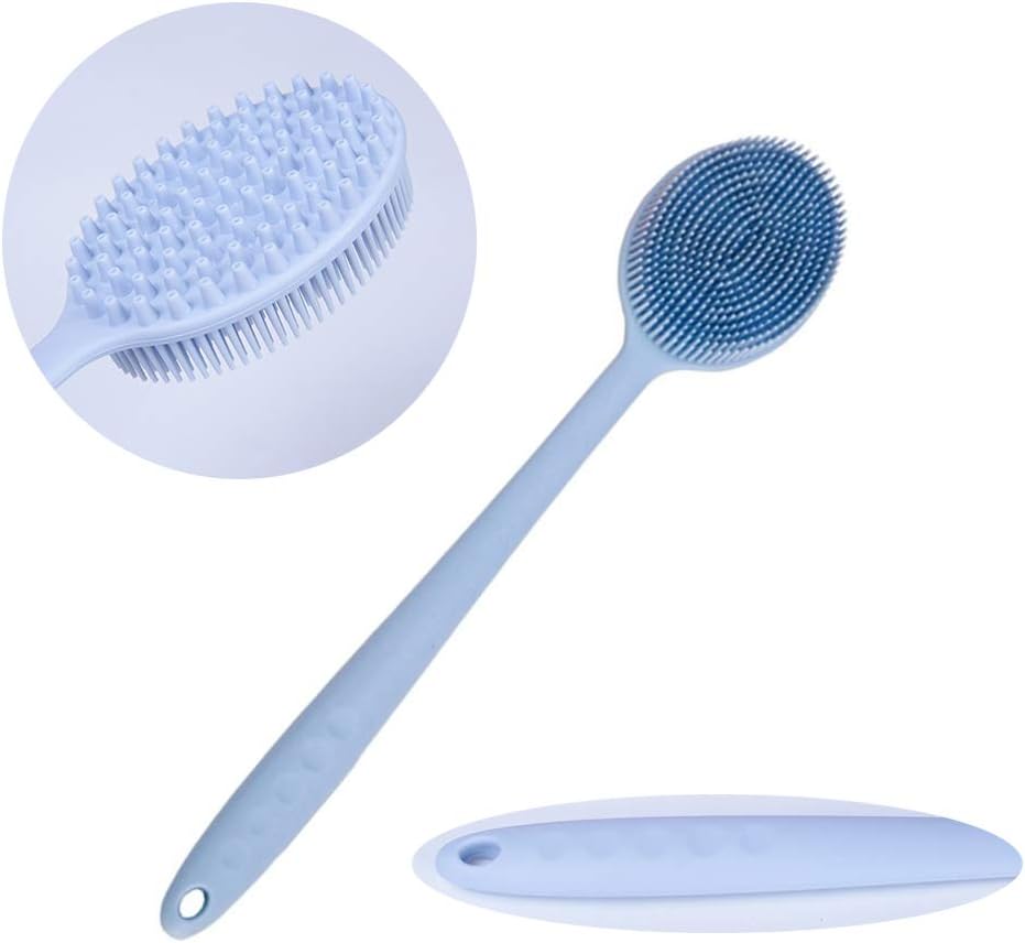 Ultra-Soft Silicone Back Scrubber Shower - Bath Body Brush with a Long Handle for Woman and Man, BPA-Free, Eco-Friendly, 3 Colors