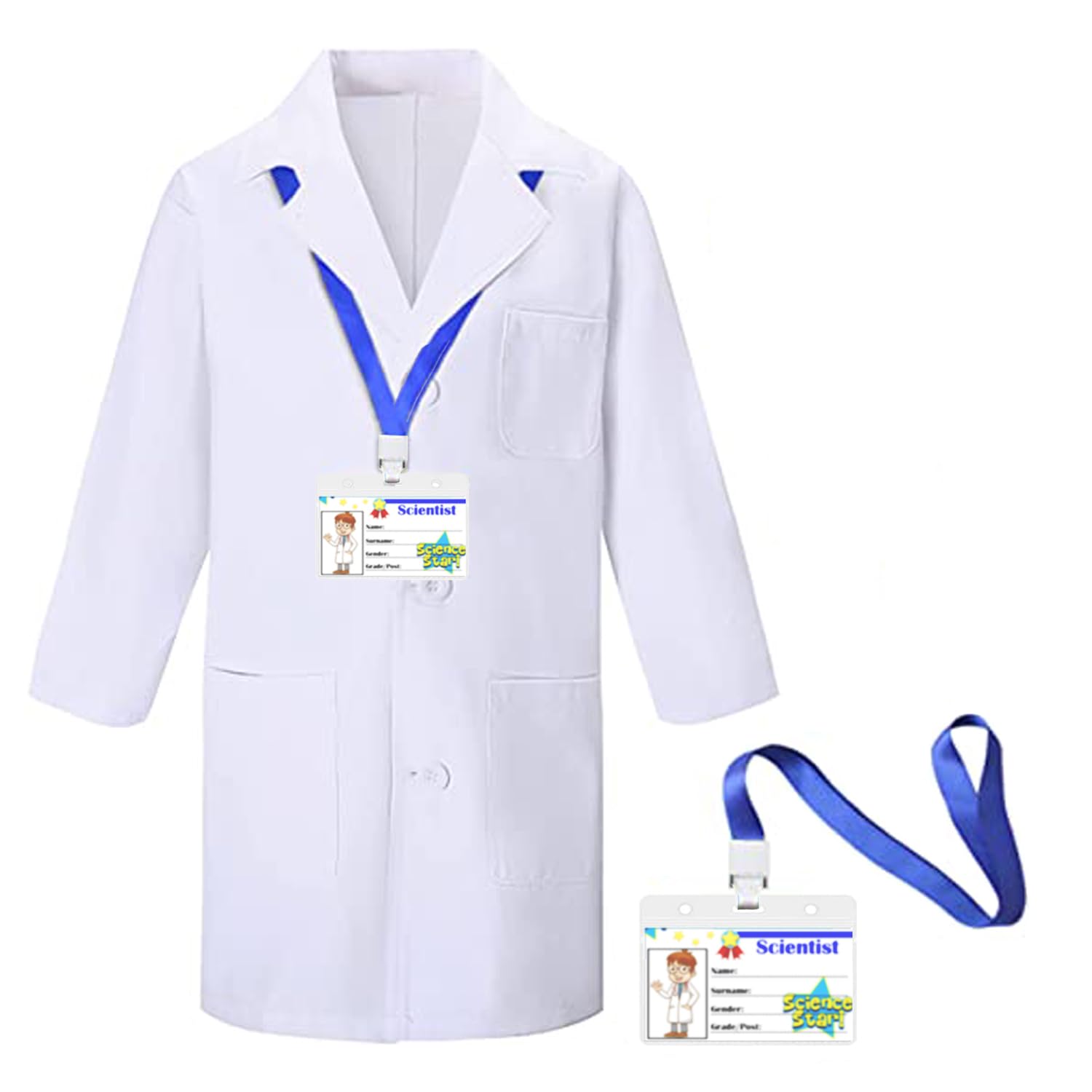 CoatCool Kids Doctors Coat White Lab Coat with ID Card for Kids, Cotton Scientist Dress Up Costumes Children Science Fancy Dress for Role Play School Student Science Lab Coats Vet Coat Boys Girls, M