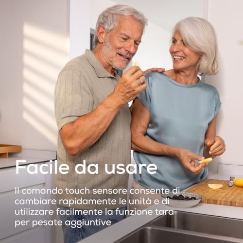 KS 19 Pure White bilancia da cucina digitale, capacità fino a 5 kg (suddivisione precisa al grammo), bilancia domestica con sensore touch, bilancia per alimenti incl. batterie, bianco