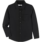 DILBYKE Boys’ Long Sleeve Dress Shirt Solid Button Down Uniform Uniform Woven Shirts with Tie