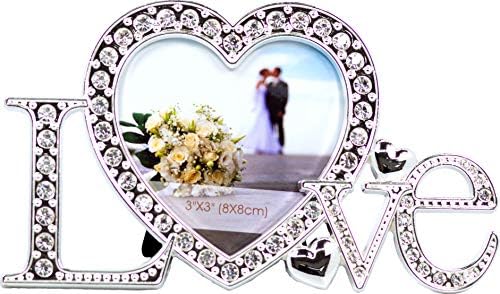 VI N VI LOVE Picture Frame Covered in Silver Rhinestones