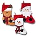 Set of 3 Christmas Stockings with Velvet Santa Hat Traditional Classic Plush Felt Holiday Stocking Decorations, Red White & Brown Color Santa Claus Reindeer & Snowman Character Design; Fireplace Decor