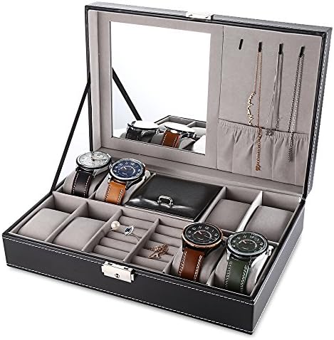 Watch Box for Men - 8 Slot Luxury Carbon Fiber Design Display Case, Large Holder, Metal Buckle -Black
