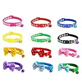 Jetloter 12 Pcs /Set Soft Nylon Puppy Cat Id Collar Adjustable Whelping Litter Bow Ties Collars with Bell