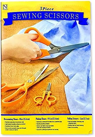Sewing Scissors Set - 3 Pieces: 10 inch Dressmaking Shears + 9.25 inch Pinking Shears with Zig Zag Blades + 5 inch Folding Sewing Scissors