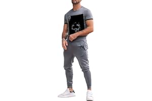 TAAMLOU Men's Casual Tracksuits Sportswear Short Sleeve Outfit T-Shirt Trousers Two-Piece Short Set