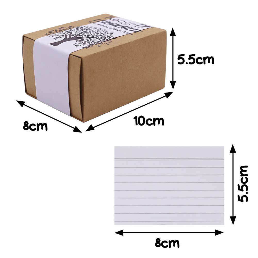 Koogel Karteikarten, 500 Blatt Lernkarten A8 weiß liniert Lernkartei Mini Kraftpapier Karten für Vokabel Lernen