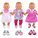 BARWA Handmade 3 Pcs Dresses Clothing and 3 Pairs Shoes Lovely Clothes Costume for 14 to 16 Inch Dolls