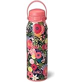 Swig Life 32oz Insulated Water Bottle, Travel Water Bottle with Straw and Lid, Cup Holder Friendly Bottles, Stainless Steel 32 oz Tumbler, Reusable Lid (Secret Garden)