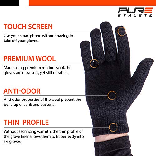 Wool Ski Glove Liner with Touch Screen Technology Premium Merino Wool