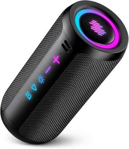 TIMU Portable Bluetooth Speaker, Powerful Sound Wireless Speaker: Boost Bass, Bluetooth 5.4, 24H Playtime, 8 RGB Modes, IPX7 Waterproof, TWS Pairing, Beach/Vacation Essentials, Gift Ideas（Black）