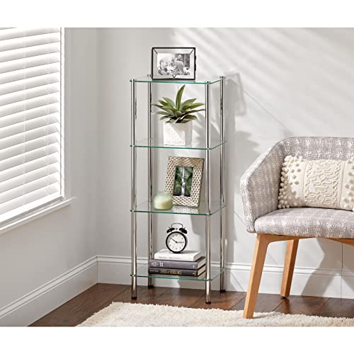 mDesign Tall 4Tier Glass and Metal Freestanding Shelf Organizer