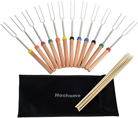 Hoohome Marshmallow Roasting Sticks, 32" Sturdy Telescoping Extendable Smores Sticks - Set of 12 with 12 Bamboo Skewers for Campfire &amp; Bonfire