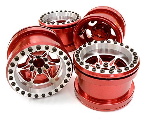 Integy RC Model Hop-ups C26702RED Billet Machined 6 Spoke Wheel Set (4) for Axial 1/10 Yeti Rock Racer