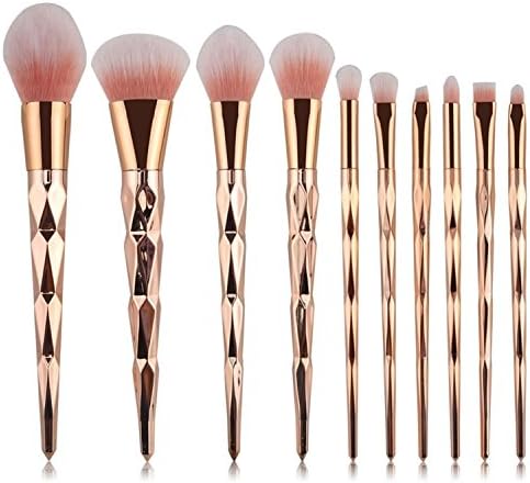 10Pcs Pro Diamond Shape Makeup Brush Set Powder Blusher Eyeshadow Eyeliner Eyebrow Lip Brush Rainbow Golden Cosmetic Tool Kits Rose Golden