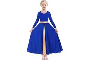 ELLYDOOR Girls Long Sleeve Praise Dance Dress Swing Skirt Liturgical Worship Costume Church Robe Dancewear