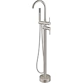 Aolemi Floor Mount Bathtub Faucet Freestanding Tub Filler Standing High Flow Shower Faucets Shower Mixer Taps, Swivel Gooseneck Spout with Cylinder Handheld Brushed Nickel