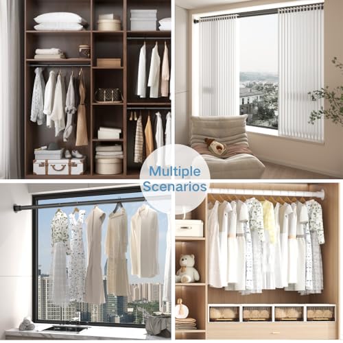 Wardrobe Rail, Extendable Clothes Rail, Wardrobe Pole with Fixing Sockets and Screws for Wardrobe and Cloakroom, Black, 45-68cm(Diameter 25mm)