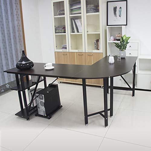 L Shaped Computer Desk - Bizzoelife Large Corner Desk Gamer Laptop Table 67" + 59â€ with CPU Stand Storage Shelf for Home Office Working Studying Gaming (Coffee)